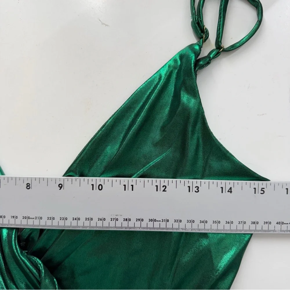 HOURS Emerald Metallic Draped Ruched Mini Dress XS Cocktail Holiday NYE Revolve - Picture 5 of 8